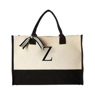 Imagem de Bolsa De Lona De Grande Capacidade Com Design De Letras E Flores, Bols