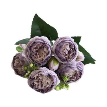 Imagem de Buquê De Rosas De Seda Peônia Flores Artificiais Para Decoração De Cas