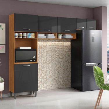 Imagem de Cozinha Compacta Aurora com 6 Portas e 4 Nichos Cinamomo Grafite Aramóveis