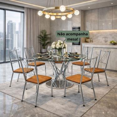 Imagem de Kit 6 Cadeira Slin Aço Resistente Cromada Sala Jantar Cozinha