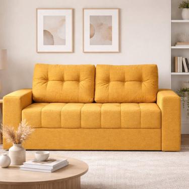 Imagem de Sofá Cama de Casal em Tecido Linho 182cm Murilo com Espuma D28 Linho Amarelo