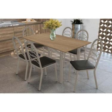 Imagem de Conjunto: Mesa de Cozinha Elba c/ Tampo de Madeira 160cm e 6 Cadeiras 