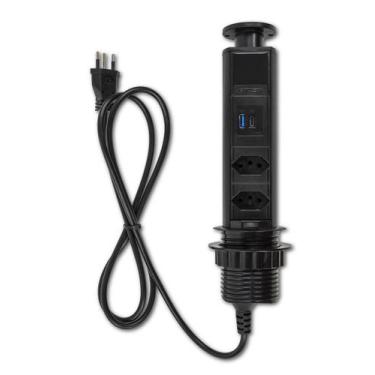 Imagem de Torre De Tomada Preta Usb Tipo C + A Turbo + 2 Elétricas 20A - QTMOV