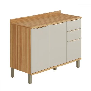 Imagem de Balcão de Cozinha 120 Cm Sauvignon 2 Portas 3 Gavetas 100% Mdf Amêndoa/Off White - Rio Doce