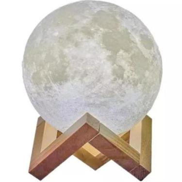 Imagem de Luminária Lua 3D Muda Cor Madeira Controle Remoto 18cm - Bcs