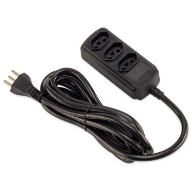 Imagem de Extensão Elétrica com 3 Tomadas Tripolar 5m Preta Force Line