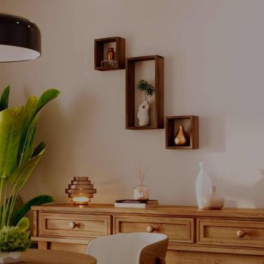 Imagem de Conjunto 3 Nichos Decorativos Modulares Freijó Quarto Sala