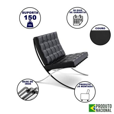 Imagem de Poltrona Para Leitura Barcelona Couro Natural Com Puff Inox Preto