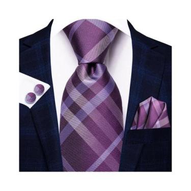 Imagem de Conjunto De Gravata, Abotoaduras E Lenço De Bolso Masculino Xadrez Pre