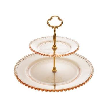 Imagem de PRATO DUPLO CRISTAL DE CHUMBO P/DOCES PEARL AMBAR METALIZADO 19/32x24c