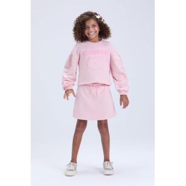 Imagem de Conjunto Infantil Feminino Moletom Cropped Gatinho com Saia - Vida Cos