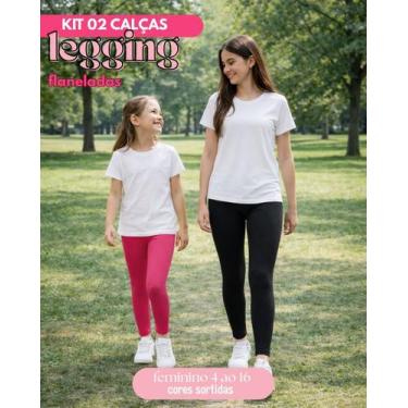 Imagem de Kit 2 Calças Legging Flanelada Infantil Juvenil Menina Térmica Leg Sup