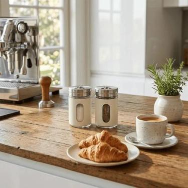 Imagem de Kit 2 Saleiro E Pimenteiro Malone Vidro 80ml Porta Tempero - Hauskraft