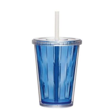 Imagem de Jogo De Copos 02 Casal Duplo Multiuso 670ml Com Tampa Canudo Cor:azul 