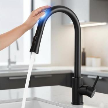 Imagem de Torneira Gourmet Cozinha Touch Preta Inox Extensível Monocomando 3 Jat