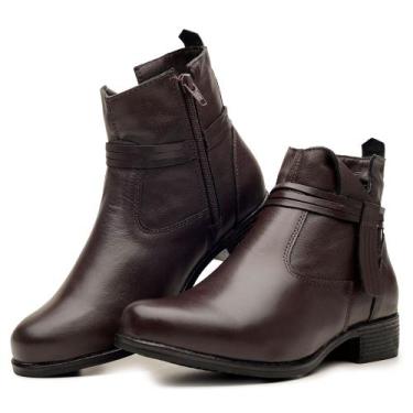 Imagem de Bota feminina café cano curto botinha de couro - Leiry gold, Café, 36
