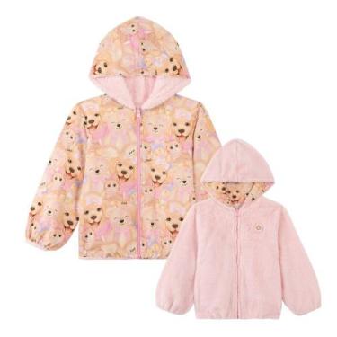 Imagem de Jaqueta Menina Kukiê Dupla Face Nylon Forrada Pelo Carneirinho Rosa Ta