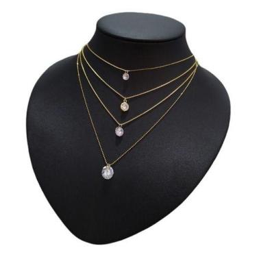Imagem de Colar Gargantilha Pedra Zirconia Dourado Ponto De Luz F Ouro - De Cast
