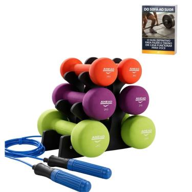 Imagem de Kit de Halteres Emborrachados com Suporte Corda de Pular e Ebook Digital para Treino Completo Ahead Sports