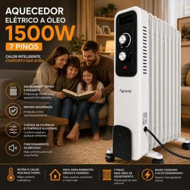 Imagem de Aquecedor A Óleo Agrantt 1500W 3 Níveis 7 Pinos Elétrico Portátil Sile