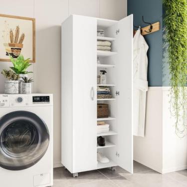 Imagem de Armário Multiuso 2 Portas 8 Prateleiras Jade Espresso Móveis Branco