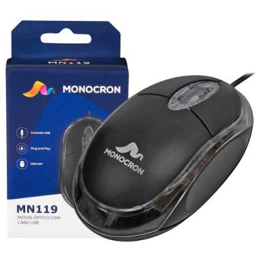 Imagem de Mouse Preto com Fio USB Óptico 1000DPI Compacto 9,7x5,6x3,2cm MN119 Mo