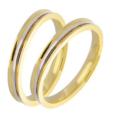 Imagem de Aliança de Casamento em Ouro Amarelo e Branco Côncava e Filete - Unitária (3mm)
