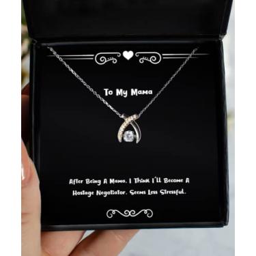 Imagem de SpreadPassion Love Mama Gifts, After Being A Mama, I Think I'll Become A Hostage, colar inspirador de osso da sorte para mãe da filha