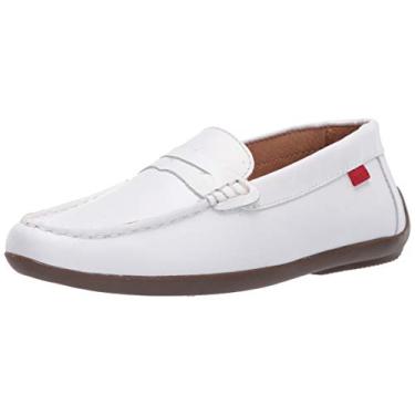 Imagem de Marc Joseph New York Mocassim unissex de couro infantil feito no Brasil, moderno, de luxo, com detalhe de penny, Napa branco/costura contrastante, 10.5 Little Kid