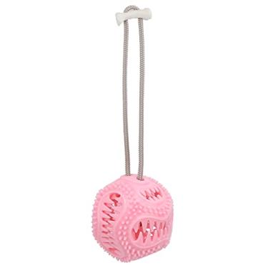 Imagem de GLOGLOW Bola de brinquedo de mastigar para cães, bola de borracha resistente a mordidas, alimentador de alimentos, bola de limpeza de dentes, jogo de exercícios com corda para cães e filhotes (rosa)