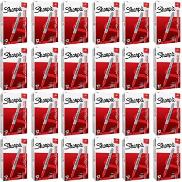 Imagem de Marcador permanente Sharpie 30002 de ponta fina, marcas em papel e plástico, resiste ao desbotamento e à água, certificado AP, cor vermelha, caixa com 24 dúzias
