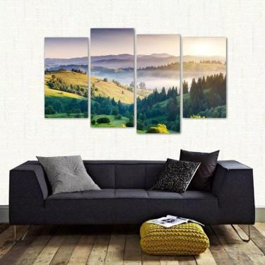 Imagem de Quadro Paisagem De Montanhas Árvores Sala Em Tecido 4 Peças