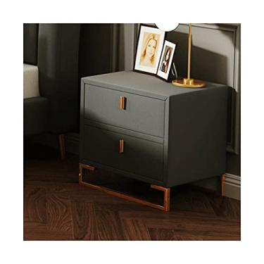 Imagem de Mesas Laterais de Cama Mesa de Cabeceira Quarto Armário de Canto Armário Sala de Estar Gabinete Lateral de TV Gaveta Dupla Quadrada Mesas de Cabeceira para Quarto (Cor: Cinza)