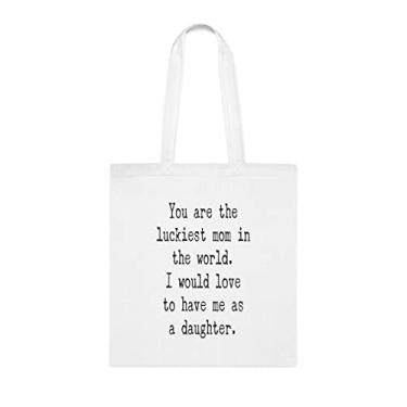 Imagem de Sacola You Are The Luckiest Mom In The World (Você é a mãe mais sortuda do mundo presente para mãe, bolsa de ombro para mãe, bolsas reutilizáveis para mãe, presente para mãe da filha favorita, filho e filhos, Branco