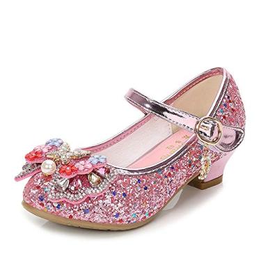 Imagem de TangDao Sapatos sociais infantis para meninas, festa de casamento, brilhante, Mary Jane, salto alto, princesa, flor, sapatos de lantejoulas com glitter, para meninas pequenas e grandes,