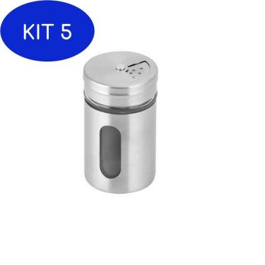 Imagem de Kit 5 Porta Condimentos Saleiro Pimenteiro Inox com Visor