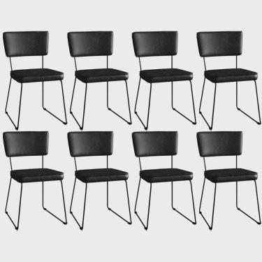 Imagem de Kit 8 Cadeiras Decorativas Estofada Sala De Jantar Base Aço Allana L02 Couríssimo Preto - Lyam Decor