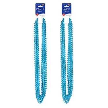 Imagem de Beistle Colares de plástico turquesa com contas de 24 peças, artigos e lembrancinhas, 83,8 cm