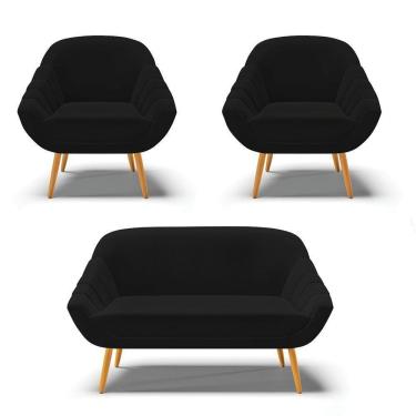 Imagem de Kit 01 Namoradeira E 02 Poltronas Linho Preto A79 Castanho