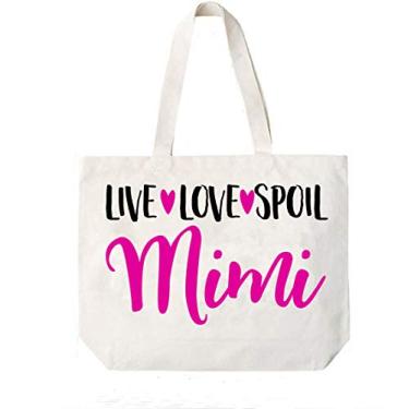 Imagem de Bolsa Live Love Spoil Mimi Canvas Tote Bag Grandma Mimi Ideia de Presente para Mimi Book Bag - COCOVICI (Live Love Spoil Mimi Rosa/Preto Fonte)