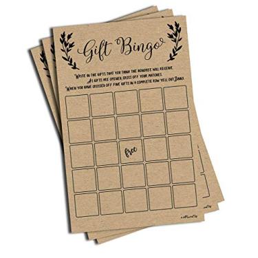 Imagem de 50 presentes Bingo Bridal ou Baby Shower Game Kraft Rustic Wedding Bridal Shower Engagement Bachelorette Anniversary Party Game Ideias Bulk Vintage Blank Squares para preencher ideias de presentes (tamanho de lençol grande)