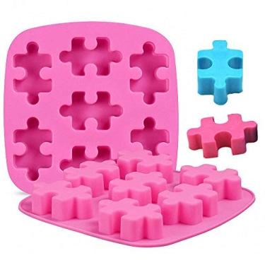 Imagem de MoldFun 2 pacotes de moldes de silicone para fazer doces de chocolate gelatina gelatina bolo de assar biscoito mini sabão resina cera cera derretida quebra-cabeça cubo de gelo bandeja