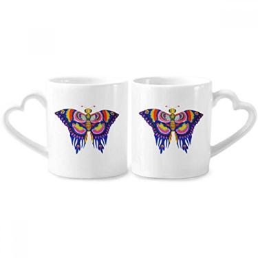 Imagem de Conjunto de canecas de porcelana para casais, padrão de borboleta, chinês, tradicional, com alça de coração