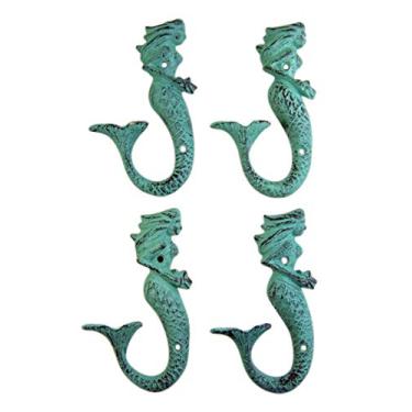 Imagem de Gancho de parede de sereia de ferro fundido verde patina 15 cm (conjunto com 4)