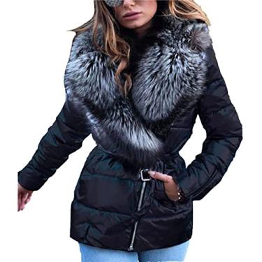 Imagem de Jaqueta feminina acolchoada de inverno Metálico Sort Casaco acolchoado quente para neve...