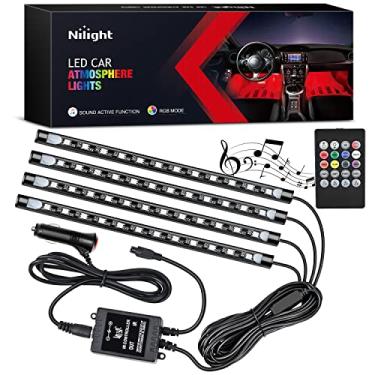 Imagem de Nilight - TR-06 4PCS 48 LED Luzes interiores DC 12V Multicolorido Música Car Strip Light Under Dash Lighting Kit com função ativa de som e controle remoto sem fio, 2 anos de garantia