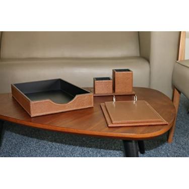 Imagem de Kit Organizador de Escritório - Conjunto para Organização de Mesa com 3 itens - Couro (Kit Escritório - Couro Caramelo)