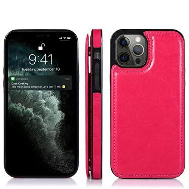 Imagem de Capa de telefone de couro para iPhone 14 13 12 Mini 11 Pro X XS Max XR 6 6s 7 8 Plus SE 2020 2022 Slots de cartão Magnético Business Bag Cover, Rose, Para iPhone 14Pro 6,1 polegadas