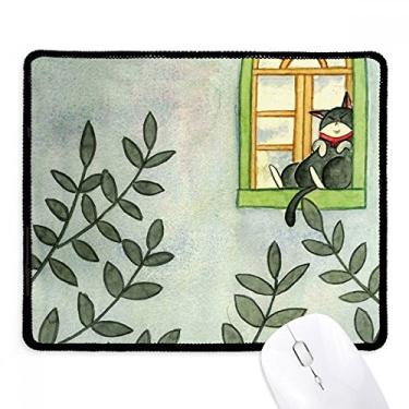 Imagem de Miaoji Pintura Aquarela Gato Exterior Janela Mousepad Borda Costurada Tapete Borracha Gaming Pad