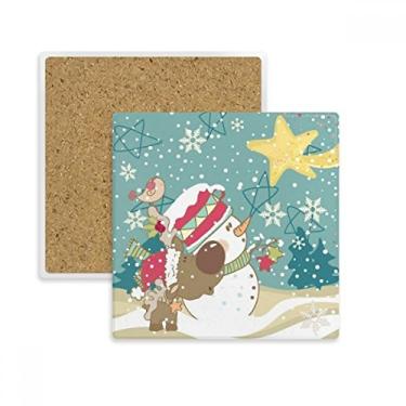 Imagem de Porta-copos quadrado de Natal boneco de neve floco de neve para cachorro festival porta-copos caneca suporte subplaca pedra isolante